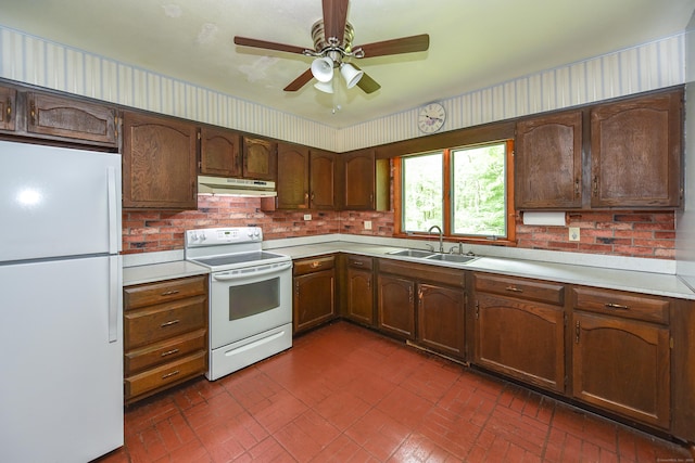 10 Meeting House Rd, Barkhamsted, CT 06063 - kitchen featuring white appliances, under cabinet range hood, a sink, and light countertops