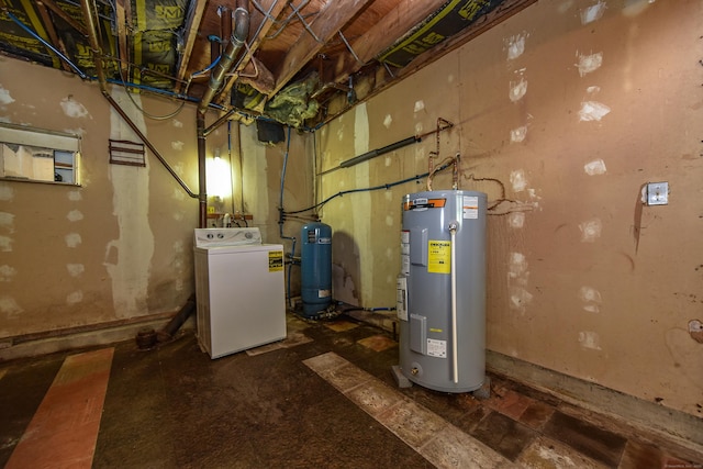 10 Meeting House Rd, Barkhamsted, CT 06063 - unfinished basement with washer / clothes dryer, water heater, and a water pressure tank