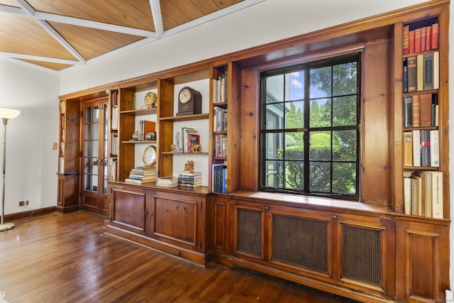 20 Cook Rd, Stamford, CT 06902 - unfurnished office featuring dark wood-style floors, wooden ceiling, baseboards, and ornamental molding