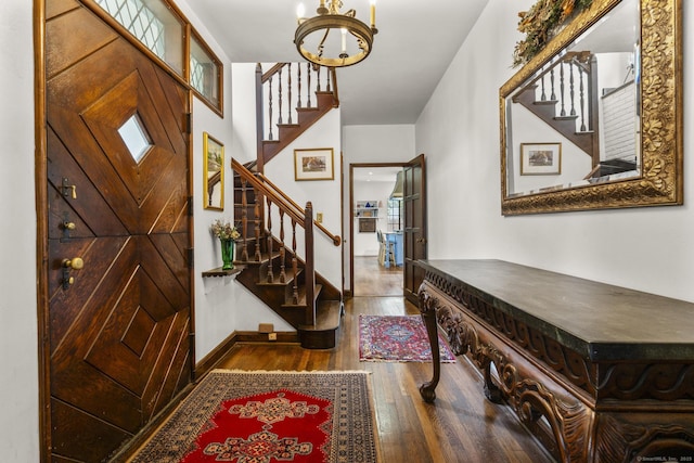 20 Cook Rd, Stamford, CT 06902 - foyer featuring stairway, hardwood / wood-style floors, a chandelier, and baseboards