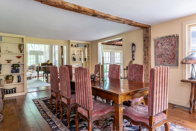 88 Hemlock Rd, Roxbury, CT 06783 - dining space with hardwood / wood-style floors and beam ceiling
