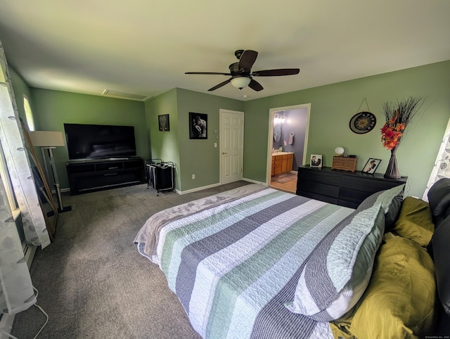 35 Snake Meadow Rd, Killingly, CT 06239 - carpeted bedroom with attic access, baseboards, ceiling fan, and connected bathroom