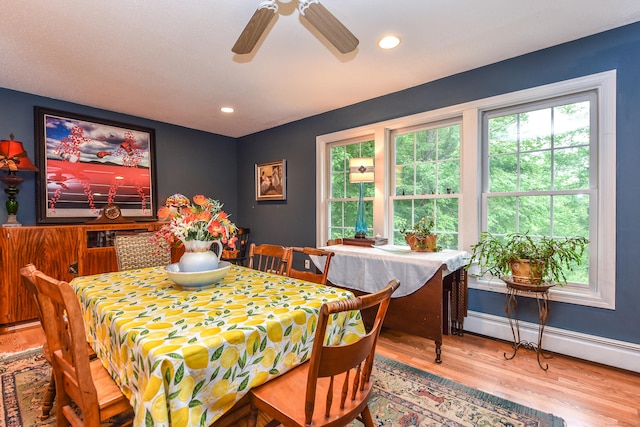 10 Heritage Way, Barkhamsted, CT 06063 - dining room with baseboard heating, wood finished floors, ceiling fan, and recessed lighting