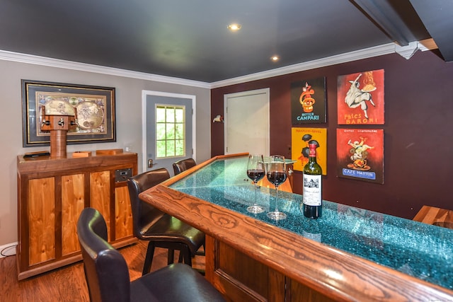 10 Heritage Way, Barkhamsted, CT 06063 - indoor dry bar featuring wood finished floors and crown molding