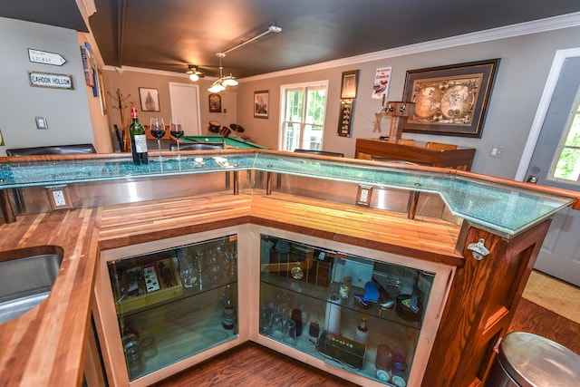 10 Heritage Way, Barkhamsted, CT 06063 - indoor dry bar with ornamental molding, wood finished floors, and plenty of natural light