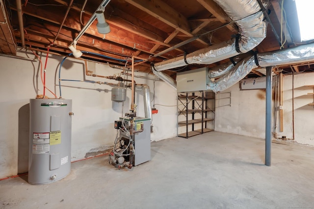 21 Enfield St, Windsor Locks, CT 06096 - unfinished basement featuring electric water heater and a heating unit