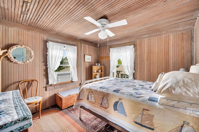 7 Meriden Ave, Westbrook, CT 06498 - bedroom featuring multiple windows, access to outside, wooden ceiling, wooden walls, and a ceiling fan