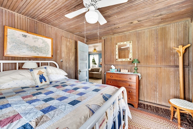 7 Meriden Ave, Westbrook, CT 06498 - bedroom featuring wood walls, a ceiling fan, wood ceiling, and carpet
