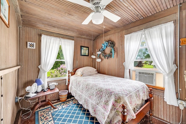 7 Meriden Ave, Westbrook, CT 06498 - bedroom featuring wood ceiling, wood walls, and ceiling fan