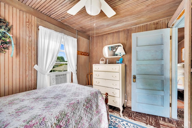 7 Meriden Ave, Westbrook, CT 06498 - bedroom with wooden walls, wood ceiling, cooling unit, and ceiling fan