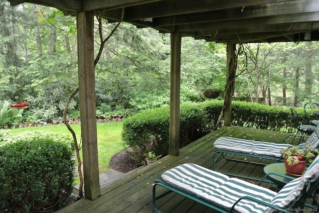 175 Tokeneke Dr, North Haven, CT 06473 - deck with a forest view and a lawn
