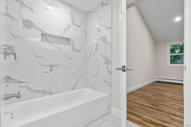 121 Lurton St, New Britain, CT 06053 - bathroom featuring a baseboard radiator,  shower combination, and baseboards