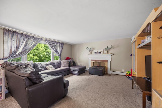 327 Steele St, New Britain, CT 06052 - carpeted living area with baseboard heating and a fireplace