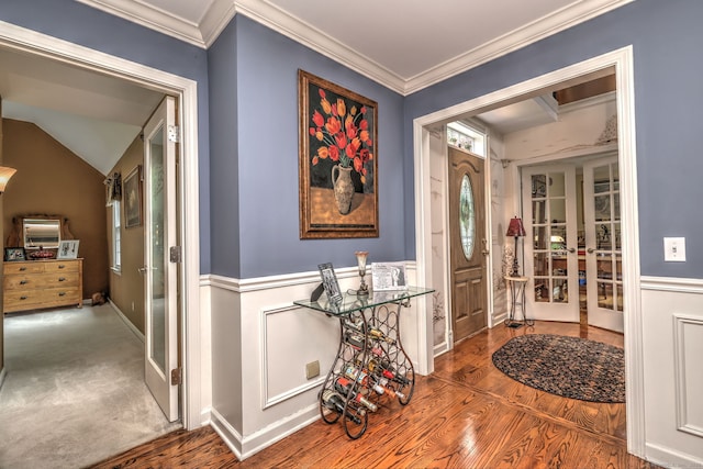 19 Old Colony Rd Unit 19, Monroe, CT 06468 - entryway with french doors, wood finished floors, crown molding, and wainscoting
