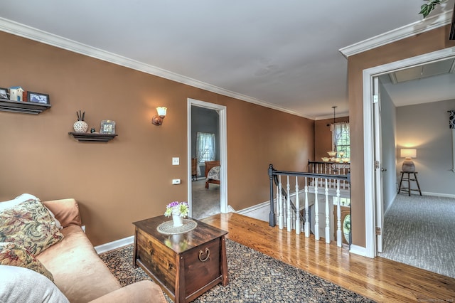 19 Old Colony Rd Unit 19, Monroe, CT 06468 - living area with attic access, baseboards, ornamental molding, and wood finished floors