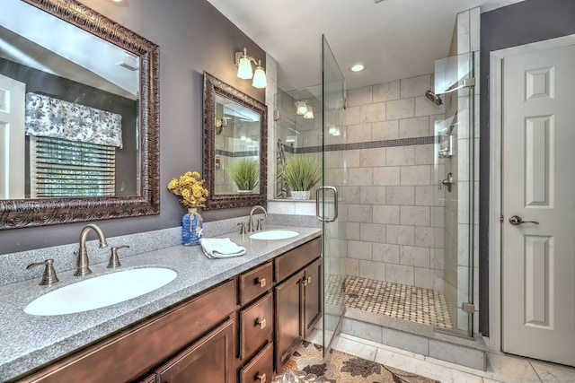 19 Old Colony Rd Unit 19, Monroe, CT 06468 - bathroom with a stall shower, double vanity, and recessed lighting