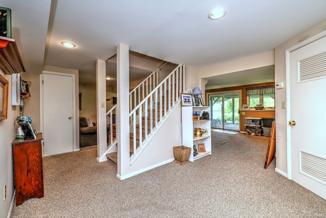 19 Old Colony Rd Unit 19, Monroe, CT 06468 - hallway with carpet floors, stairs, baseboards, and recessed lighting