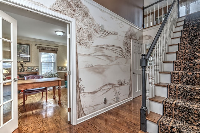 19 Old Colony Rd Unit 19, Monroe, CT 06468 - staircase with wood finished floors, crown molding, and wallpapered walls