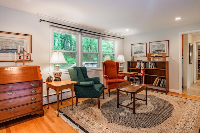 20 Wescott Rd, Simsbury, CT 06070 - sitting room with baseboard heating, wood finished floors, and recessed lighting
