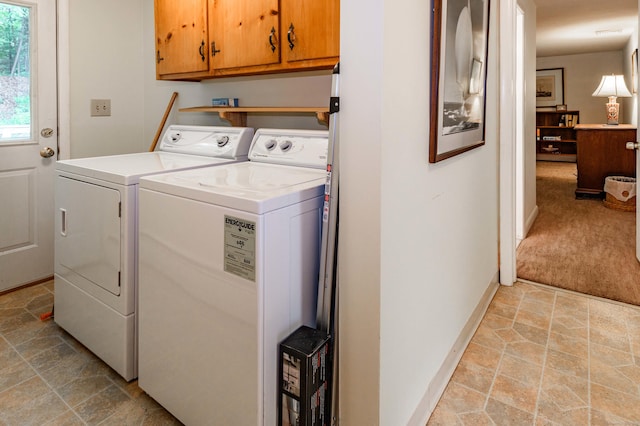 20 Wescott Rd, Simsbury, CT 06070 - washroom with cabinet space, independent washer and dryer, light stone finish flooring, and light carpet