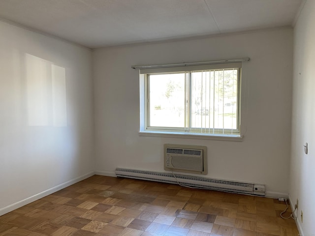1700 Broadbridge Ave Unit A16, Stratford, CT 06614 - empty room featuring a baseboard radiator, crown molding, an AC wall unit, and baseboards