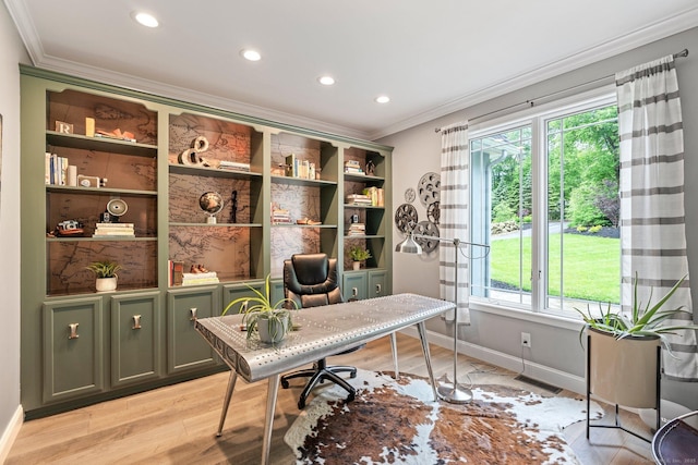 86 Charolais Way, Burlington, CT 06013 - office with ornamental molding, healthy amount of natural light, baseboards, light wood-style flooring, and recessed lighting