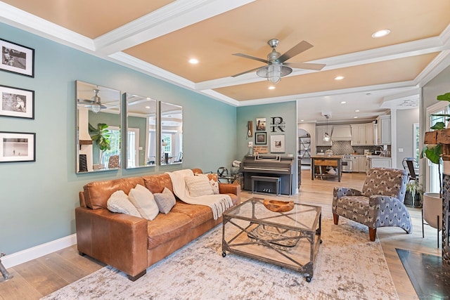 86 Charolais Way, Burlington, CT 06013 - living room featuring light wood finished floors, a ceiling fan, crown molding, recessed lighting, and baseboards