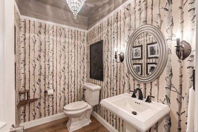 86 Charolais Way, Burlington, CT 06013 - bathroom with wood finished floors, toilet, wallpapered walls, and a sink