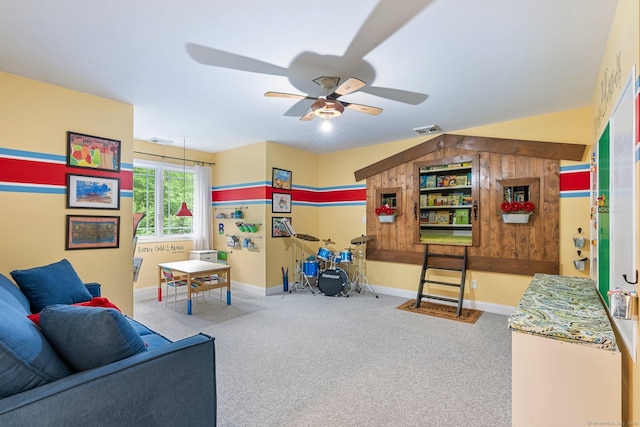 86 Charolais Way, Burlington, CT 06013 - rec room featuring ceiling fan, carpet, and baseboards