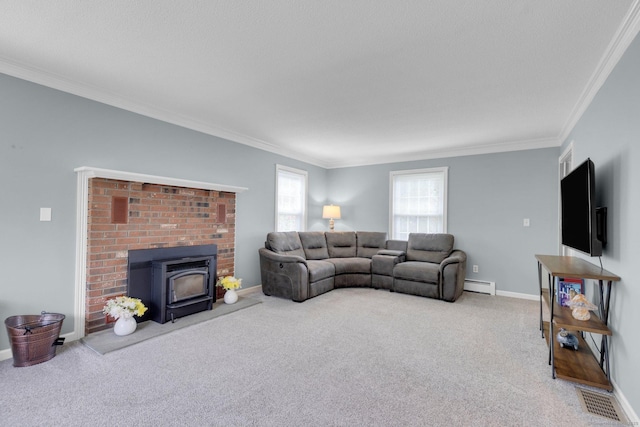 36 Holly Ln, Middletown, CT 06457 - living area featuring a baseboard radiator, carpet, and crown molding