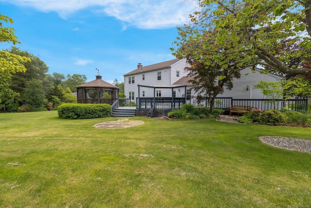 36 Holly Ln, Middletown, CT 06457 - view of green lawn featuring a gazebo and a wooden deck
