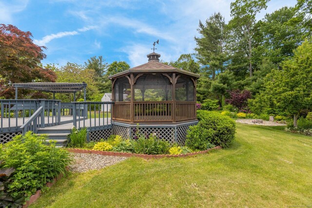 36 Holly Ln, Middletown, CT 06457 - view of green lawn featuring a gazebo and a wooden deck