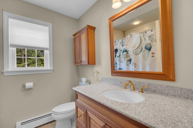 36 Holly Ln, Middletown, CT 06457 - full bathroom featuring a baseboard heating unit, vanity, and a shower with shower curtain