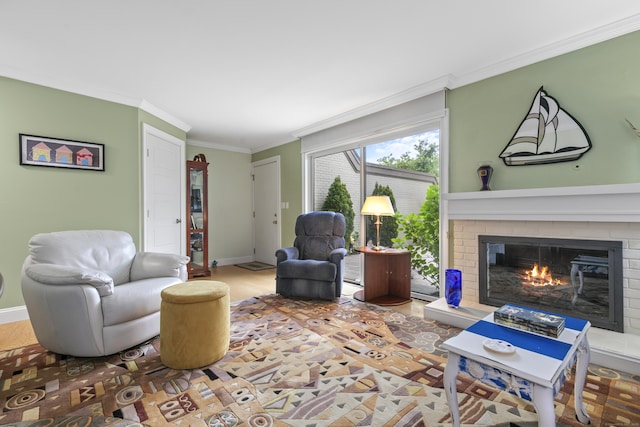 85 Viscount Dr Unit 15C, Milford, CT 06460 - living area with crown molding, a fireplace, wood finished floors, and baseboards