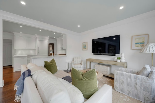 6 Prescott Ln, Greenwich, CT 06830 - living room with wood finished floors, recessed lighting, and crown molding
