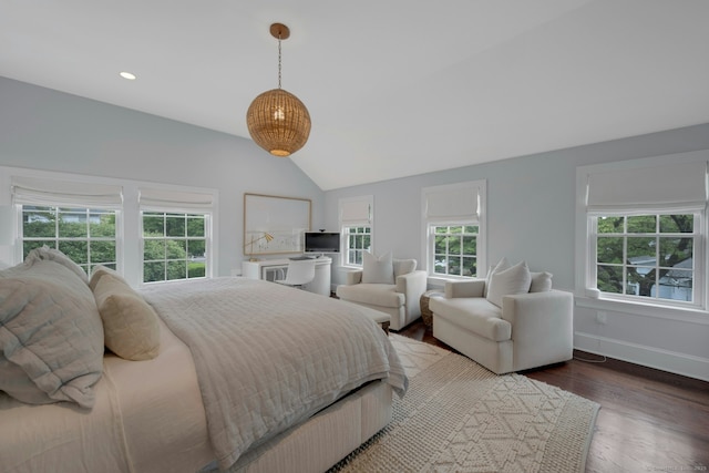 6 Prescott Ln, Greenwich, CT 06830 - bedroom with wood finished floors, lofted ceiling, baseboards, and recessed lighting