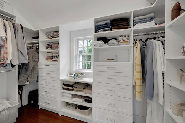 6 Prescott Ln, Greenwich, CT 06830 - spacious closet featuring dark wood-style floors and lofted ceiling