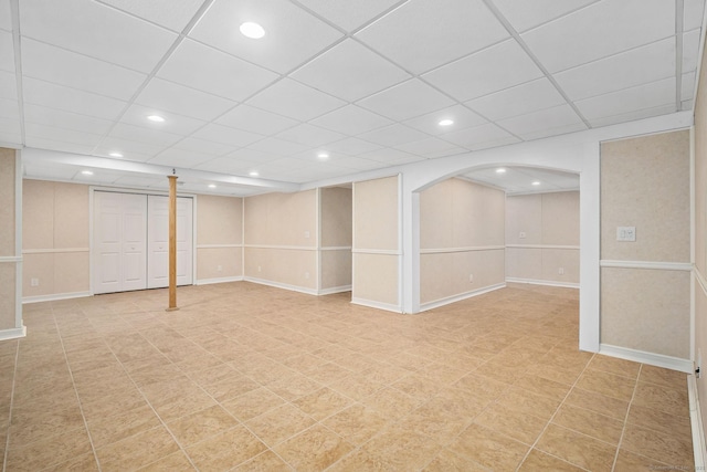 22 Loomis Dr, Coventry, CT 06238 - finished basement featuring recessed lighting, a drop ceiling, arched walkways, and baseboards