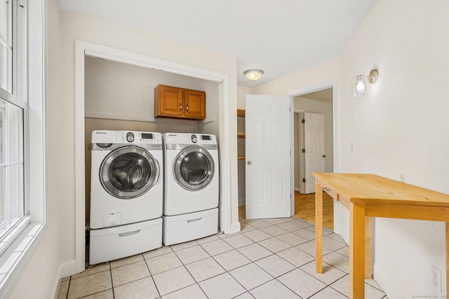 22 Loomis Dr, Coventry, CT 06238 - washroom featuring washing machine and clothes dryer, cabinet space, light tile patterned floors, and baseboards