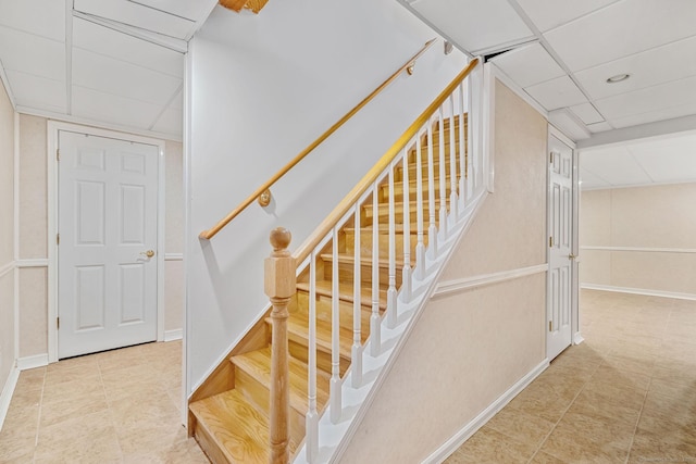 22 Loomis Dr, Coventry, CT 06238 - staircase featuring a drop ceiling, baseboards, and tile patterned flooring