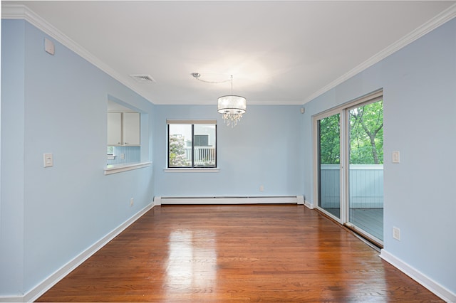 45 Ettl Ln Unit 301, Greenwich, CT 06831 - empty room featuring a baseboard radiator, a chandelier, wood finished floors, crown molding, and baseboards