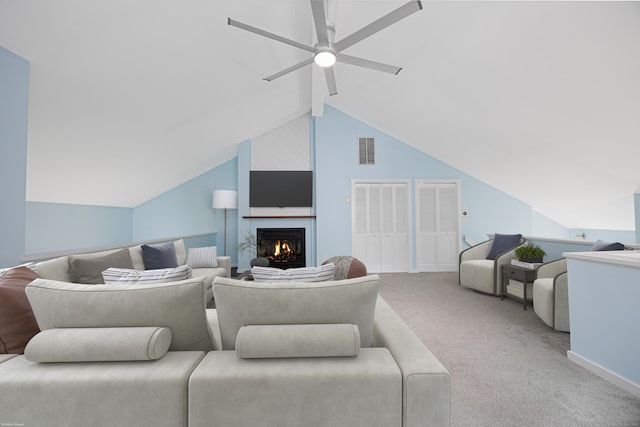 45 Ettl Ln Unit 301, Greenwich, CT 06831 - living room with ceiling fan, carpet, a fireplace, and baseboards