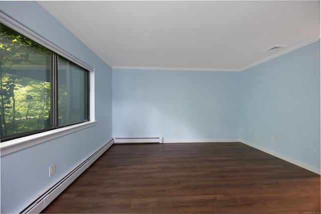 45 Ettl Ln Unit 301, Greenwich, CT 06831 - empty room with baseboard heating, crown molding, baseboards, and dark wood-style floors
