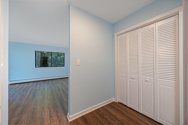 45 Ettl Ln Unit 301, Greenwich, CT 06831 - hall featuring baseboard heating, dark wood-style floors, and baseboards