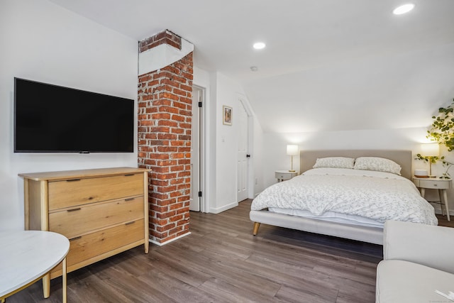 45 Coolidge Ave, Stamford, CT 06906 - bedroom featuring lofted ceiling, dark wood-style flooring, recessed lighting, and baseboards