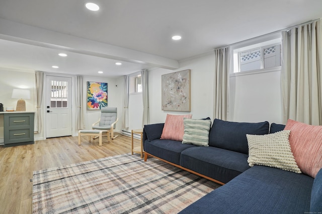 45 Coolidge Ave, Stamford, CT 06906 - living area with light wood-style flooring, recessed lighting, and baseboard heating