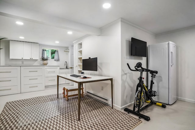 45 Coolidge Ave, Stamford, CT 06906 - office space featuring a baseboard radiator, recessed lighting, baseboards, and crown molding