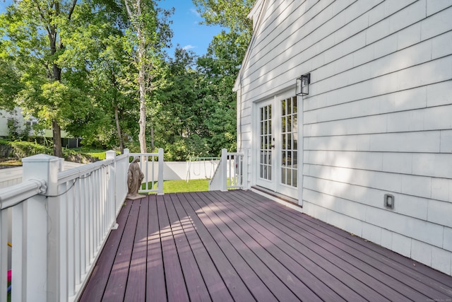 45 Coolidge Ave, Stamford, CT 06906 - wooden deck featuring french doors and view of wooded area