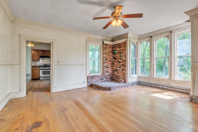 30 Mountain Ave, Winchester, CT 06098 - unfurnished living room featuring a ceiling fan, light wood-style floors, and crown molding