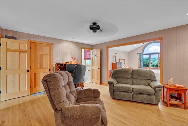 9 Marion Ct, North Haven, CT 06473 - living room featuring light wood-style floors, ceiling fan, and wallpapered walls